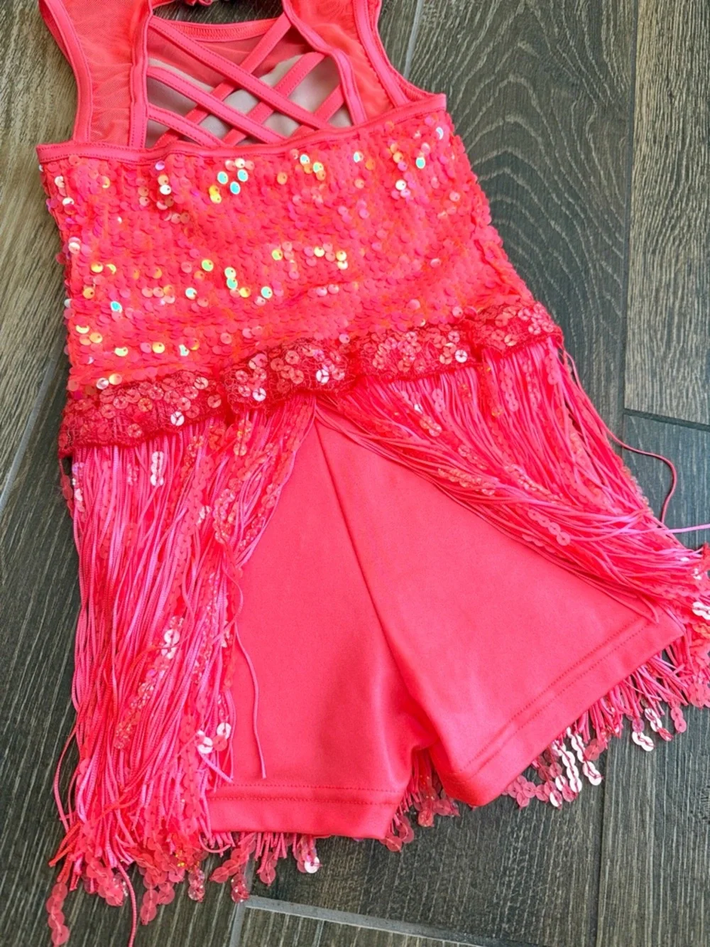 Weissman Girls’ Something I Want Tangerine Fringe/Sequin Dance Costume Bundle—6Y